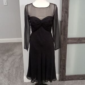 Melinda Eng long sleeve dress w sheer sleeves & neckline,  ruched bust size 4